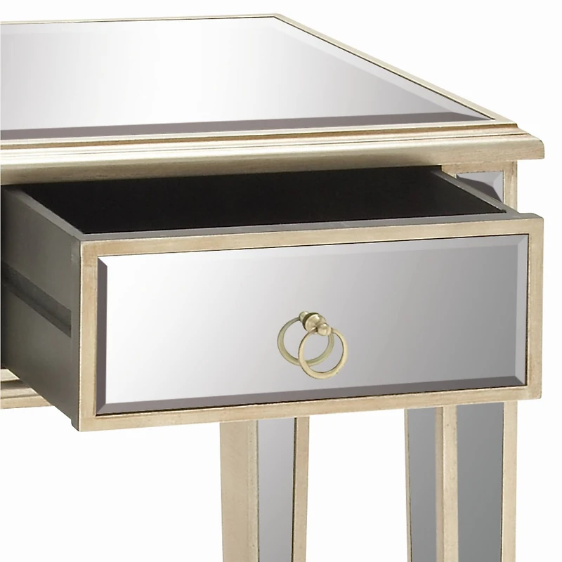 27" Beige Chinese Fir Glam Accent Table