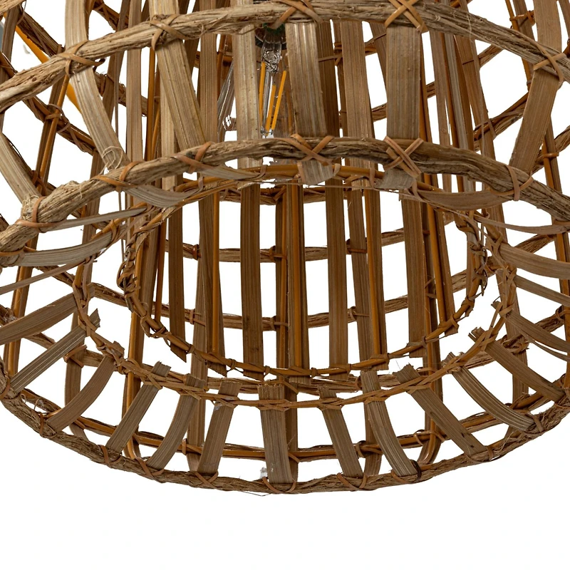 Hello Honey® 18" Natural Round Woven Rattan & Bamboo Pendant Lamp