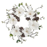 24" Snowed Magnolia & Pinecone Wreath