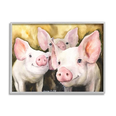 Stupell Industries Baby Pigs Animal Yellow Watercolor Painting Framed Wall Art