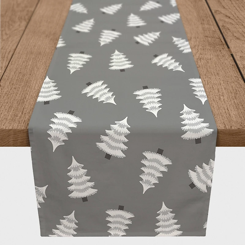 72" White & Black Trees Twill Table Runner