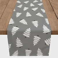 72" White & Black Trees Twill Table Runner