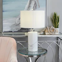 White Marble Thick Stand Table Lamp with Drum Shade 15" x 15" x 26"
