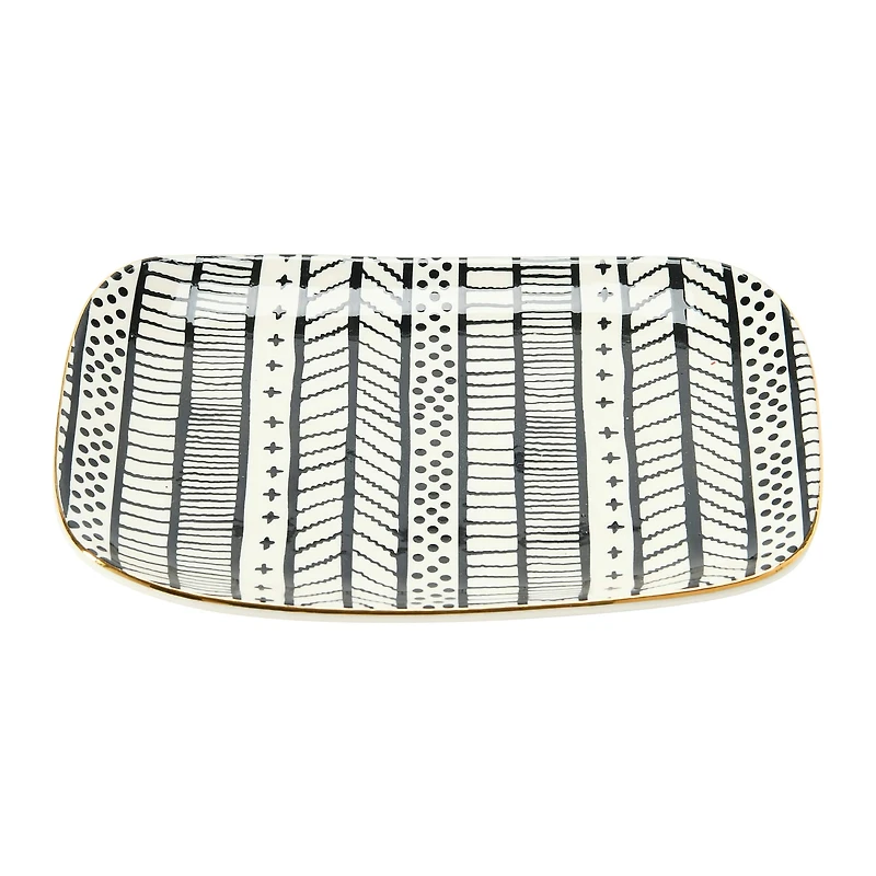 Hello Honey® 7.5" Black, White & Gold Edge Geo Print Stoneware Plate , 3ct.