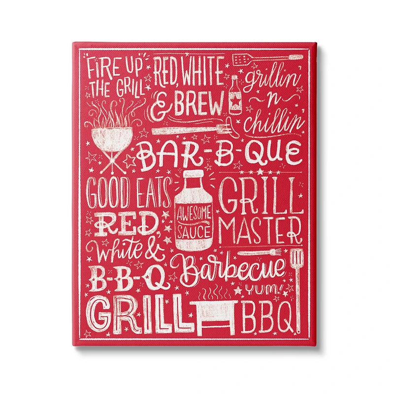 Stupell Industries Fire Up Grill Summer BBQ Phrases Red White,30 x 40