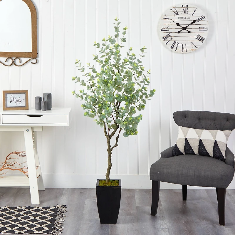 5.5ft. Eucalyptus Artificial Tree in Black Metal Planter