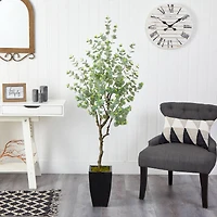 5.5ft. Eucalyptus Artificial Tree in Black Metal Planter