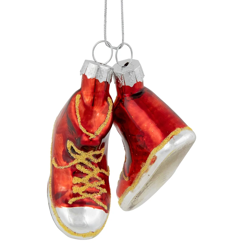 2.25" Red and Silver Sneakers Glass Christmas Hanging Ornament