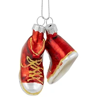 2.25" Red and Silver Sneakers Glass Christmas Hanging Ornament