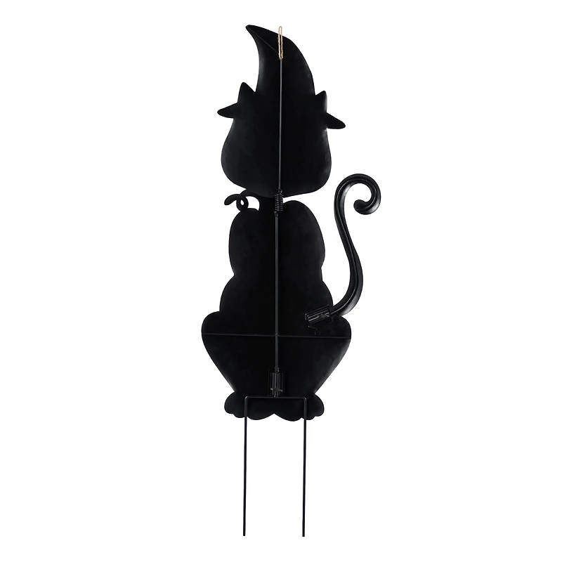 Glitzhome® 36"H Halloween Metal Black Cat with Spring Head and Stacked Pumpkin Yard Stake