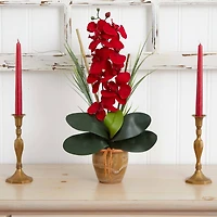 21" Red Orchid Silk Arrangement in Ceramic Vase