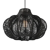 Hello Honey® 17.75" Black Boho Handwoven Paper Rope & Metal Ceiling Pendant Lamp