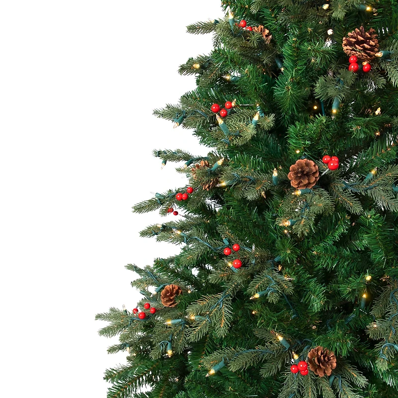 6.5ft. Pre-Lit Real Touch™ Mixed Noble Spruce Artificial Christmas Tree with Pinecones & Red Berries, Clear Lights