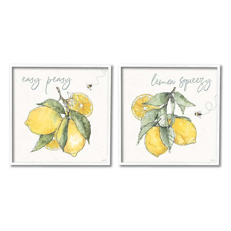 Stupell Industries Easy Peasy Lemon Squeezy Phrase Yellow Honey Bees Framed Wall Art