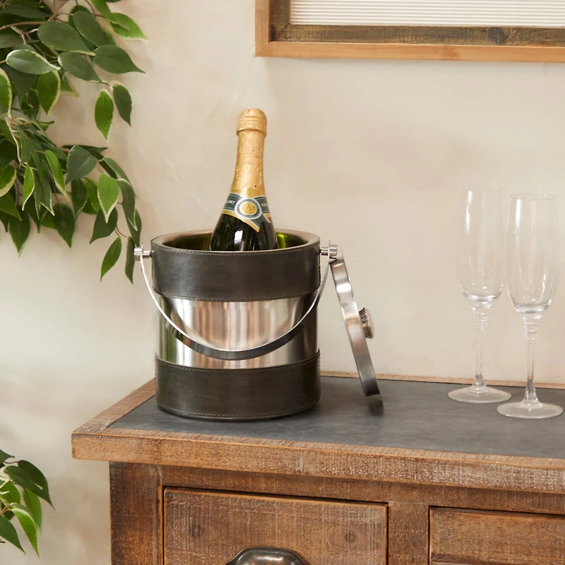 The Novogratz Grey Modern Ice Bucket, 8" x 7" x 12"