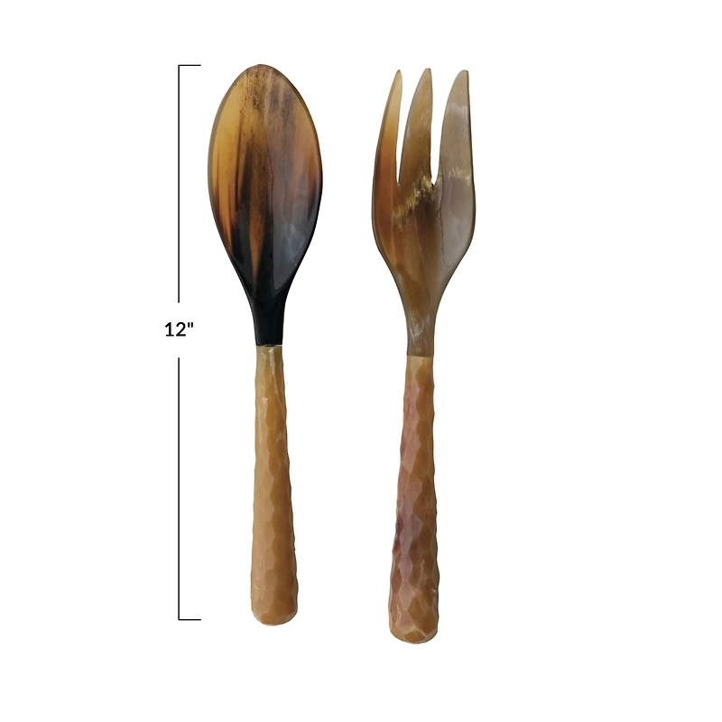 Hello Honey® Natural Carved Horn Salad Server Set