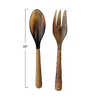 Hello Honey® Natural Carved Horn Salad Server Set