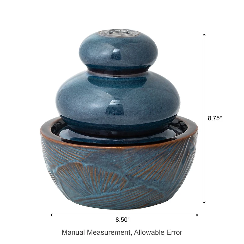 Glitzhome® 8.75" LED Turquoise Leaf Textured Ceramic Tabletop Fountain