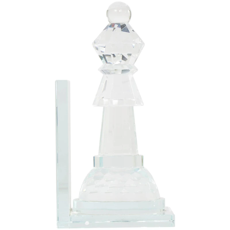 9.5" Clear Chess Oversized Bookends with Cut Crystal Designs Set