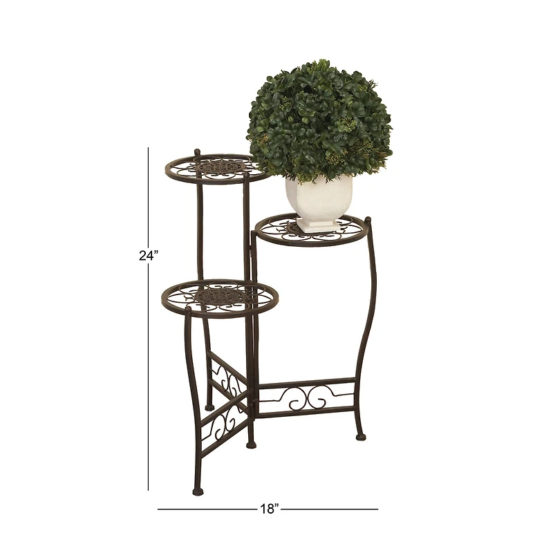 24" Brown Metal Tiered Traditional Plant Stand