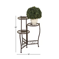 24" Brown Metal Tiered Traditional Plant Stand