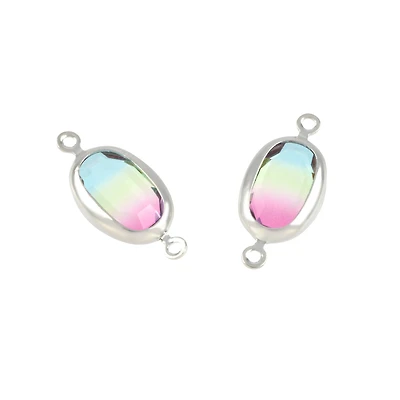 Rhodium & Multicolor Ombre Oval Connectors, 20mm by Bead Landing™