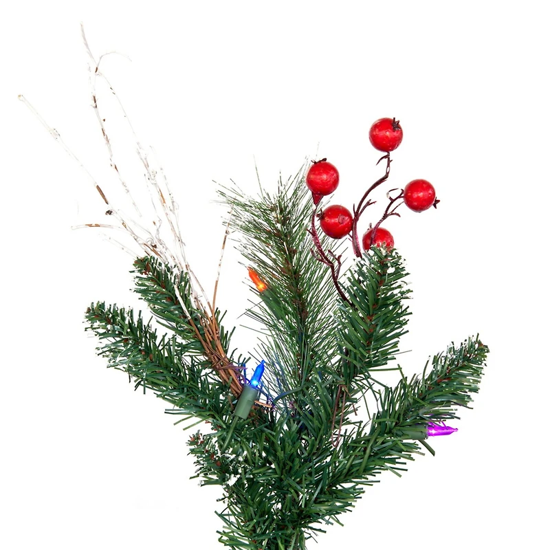 4.5ft. Pre-Lit Snow Tipped Pine & Berry Artificial Christmas Tree, Warm White LED Lights