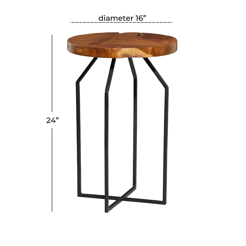 24" Brown Teak Wood Contemporary Accent Table