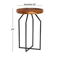 24" Brown Teak Wood Contemporary Accent Table