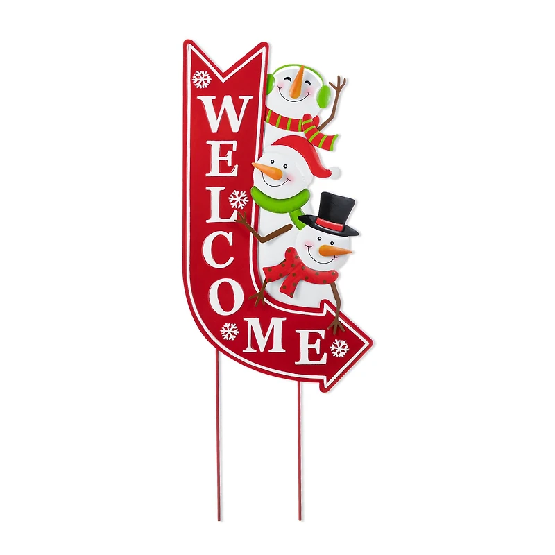 Glitzhome® 35.75" Metal Christmas Snowmen Arrow Welcome Yard Stake