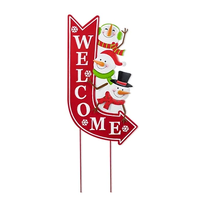 Glitzhome® 35.75" Metal Christmas Snowmen Arrow Welcome Yard Stake