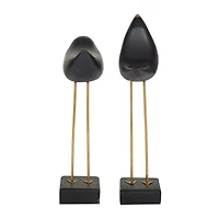 Black Wood Traditional Bird Sculpture, Set of 2" 13", 11"