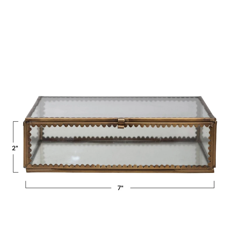 Hello Honey® 7" Antique Finish Brass and Glass Display Box with Scalloped Edges
