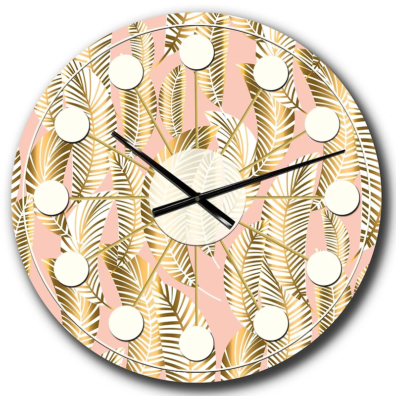 Designart 'Golden Palm Leaves I Mid-Century Modern Wall Clock