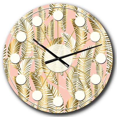 Designart 'Golden Palm Leaves I Mid-Century Modern Wall Clock