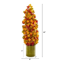 3ft. Autumn Maple Tree in Green Metal Planter
