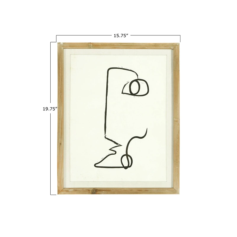 Hello Honey® Black & White Abstract Face Wall Art with Fir Wood Frame