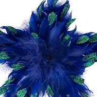 Plush Glittery Peacock Feather Star Shaped Christmas Ornament - 9" - Blue