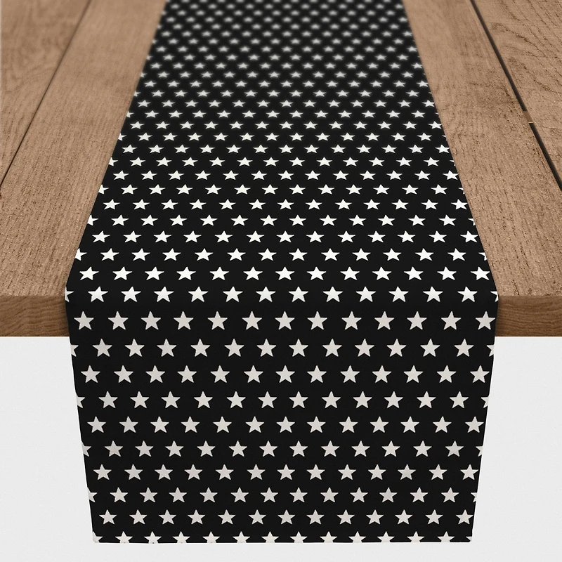 White Stars On Black Outdoor Table Runner