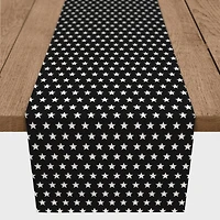 White Stars On Black Outdoor Table Runner
