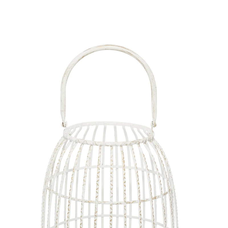 White Iron Modern Candle Holder Lantern, 16" x 9" x 9"