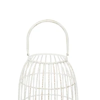 White Iron Modern Candle Holder Lantern, 16" x 9" x 9"