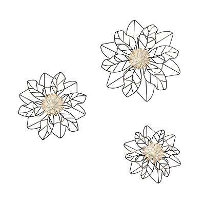 Habitat Decor Maggie Black & Gold Flower Metal Wall Art Set