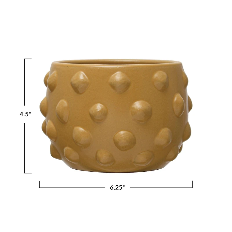 Hello Honey® 6.5" Matte Dijon Terra Cotta Planter with Raised Dots