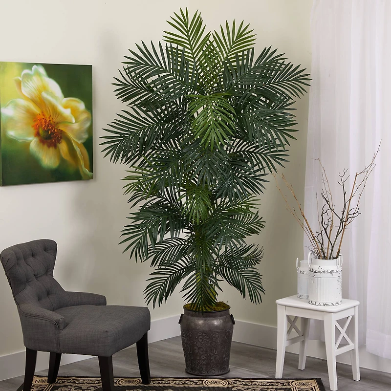 6.5ft. Golden Cane Palm Tree in Metal Planter