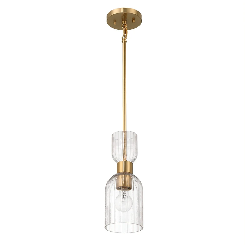 Hello Honey® Josephine Brushed Gold Mid-Century Modern Metal & Clear Ribbed Glass Ceiling Light