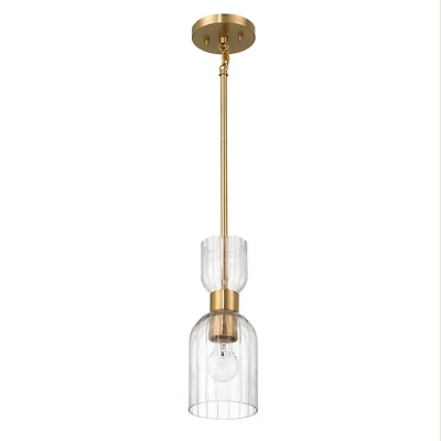 Hello Honey® Josephine Brushed Gold Mid-Century Modern Metal & Clear Ribbed Glass Ceiling Light