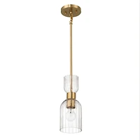 Hello Honey® Josephine Brushed Gold Mid-Century Modern Metal & Clear Ribbed Glass Ceiling Light