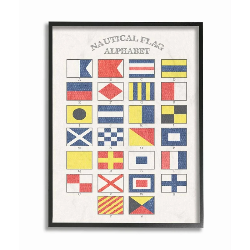 Stupell Industries Nautical Flag Alphabet Black Framed Wall Print