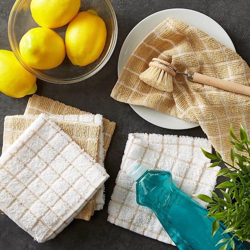 DII® Pebble & White Windowpane Terry Dishcloths, 6ct.